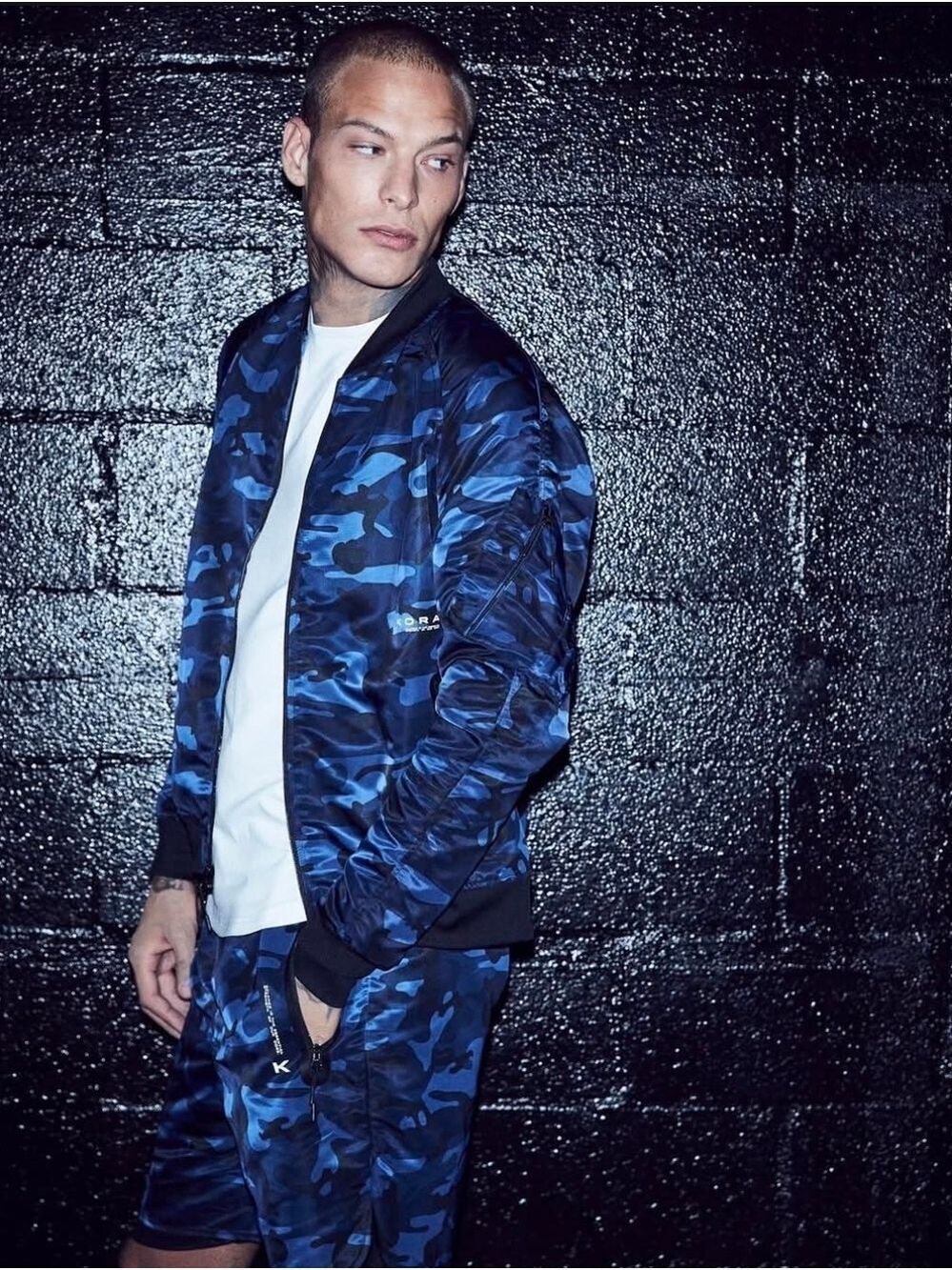 Koral Ariel Camouflage Bomber Jacket L Blue Black NWT